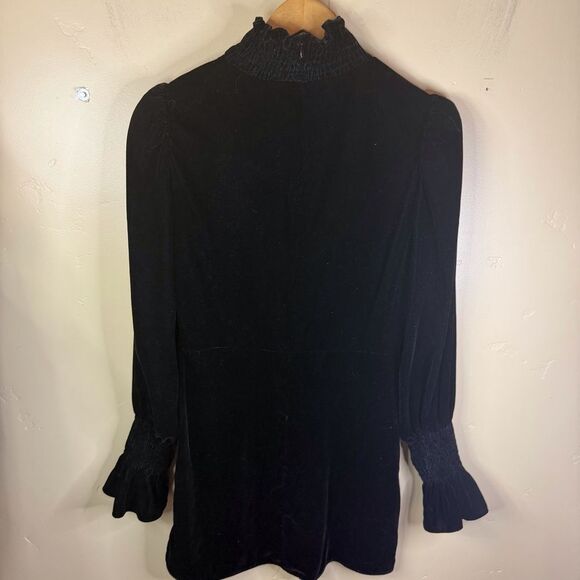 Zara Velour Black Mini Dress Size Medium Statement Arms Gothic Whimsigoth Witchy - Picture 7 of 7